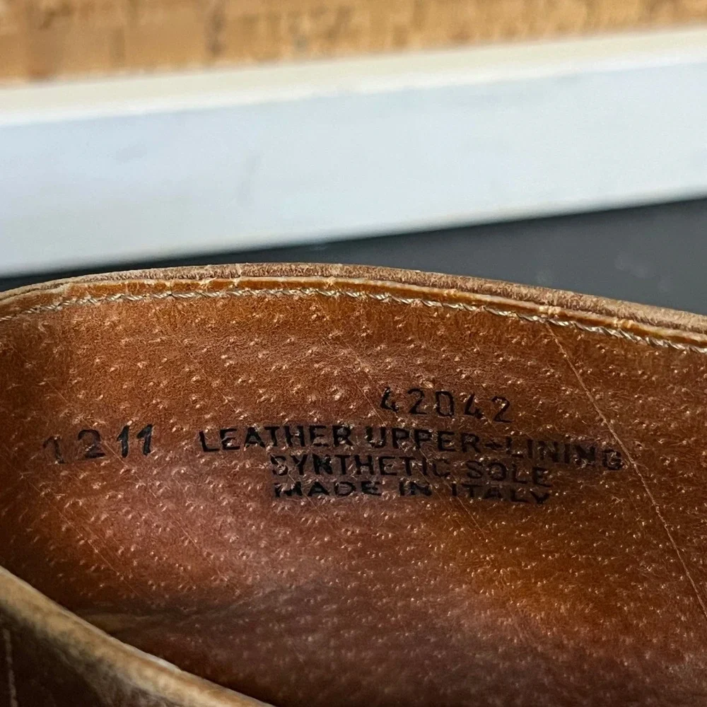 Vintage 90s Made Italy Mens 11 Leather Brogue Cap Toe Work Boots Brown
